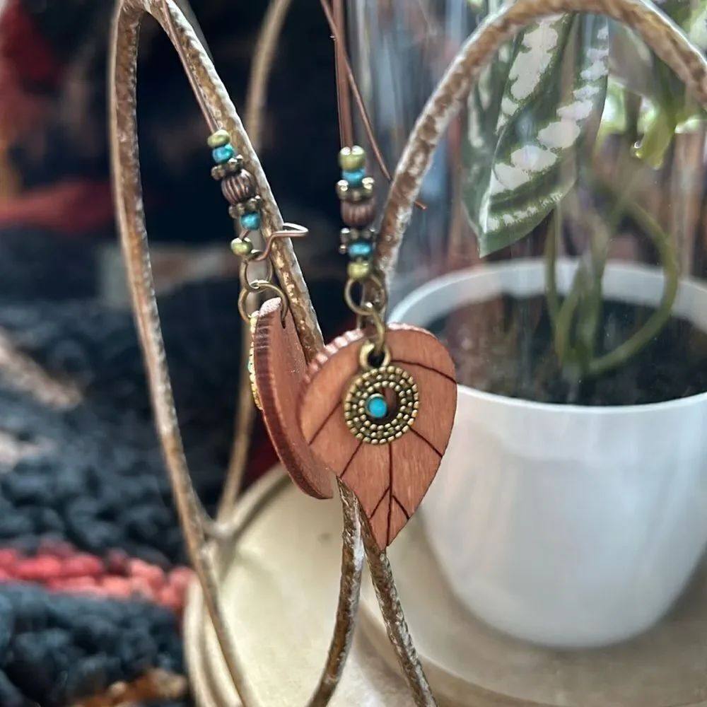 Wood feather earrings